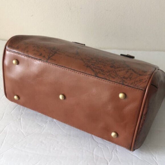 Patricia Nash Skye Speedy Satchel Leath Zip Zip Xbody Sign Map Print Riot Rust - Picture 9 of 16